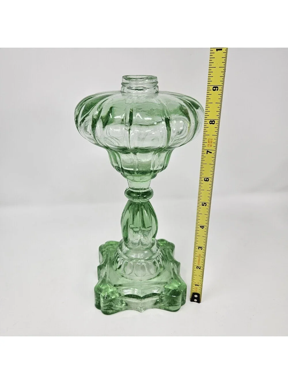 Vintage Retro Green Depression Glass Oil Lamp 9.25